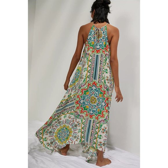 Anthropologie Ella Halter Maxi Dress Tunic Sleeveless Handkerchief Hem XS Small - Picture 3 of 9
